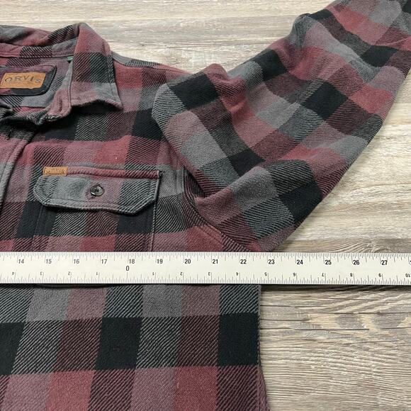 Orvis Red Black Check Mens L Flap Pocket Heavyweight Flannel Shirt Work Shacket - Picture 7 of 9